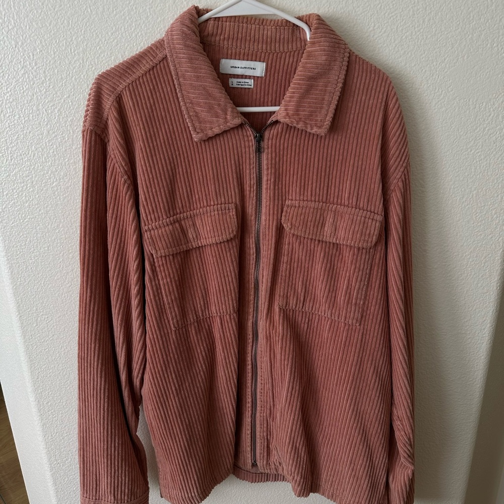 Urban Outfitters Corduroy Zip Shirt Jacket in Rose